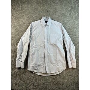 Mark & Spencer Button Up Shirt Mens Medium 15 1/2 Blue White Striped FLAW